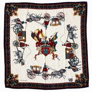 Pierre Cardin Scarf Shawl Silk APARIS AMUSEES EBLOUIES 34in Vintage Horse Buggy